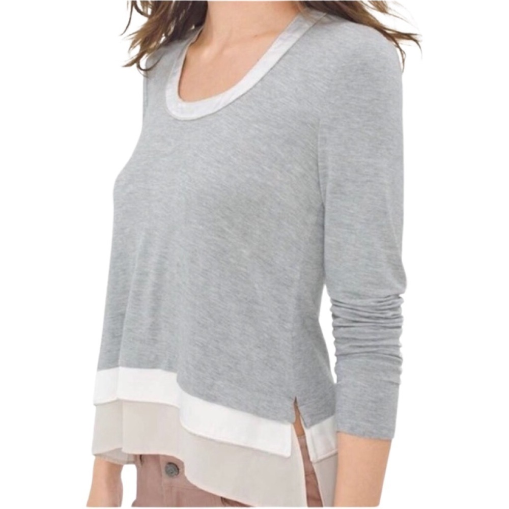 WHITE HOUSE BLACK MARKET Hi Low Faux Layered Embellished Neck Top